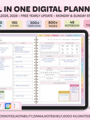 All-in-One Digital Planner 2024, 2025, 2026, Digital Planner, Digital Journal, Digital Goodnotes Template, Weekly, Daily Planner, Notability