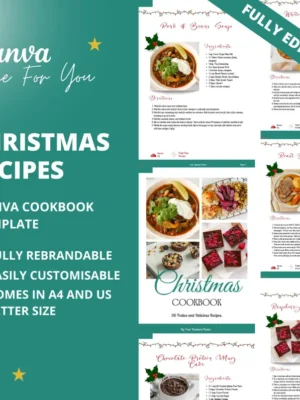 40A 30 Christmas Recipes, Canva Cookbook Template, PLR Digital Product, Canva eBook Template