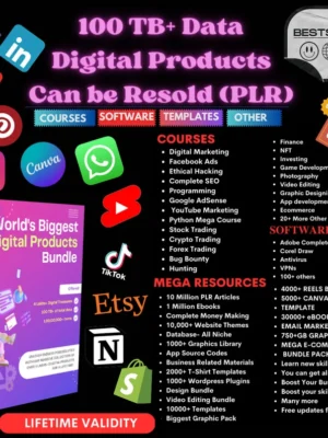 PLR Digital Products Bundle to Sell Online. Digital Downloads for Reselling or Personal Use. 100TB Data to Sell on Shopify.