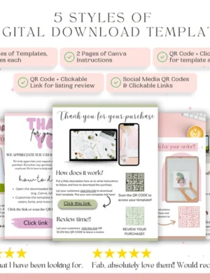 Digital Download Instruction Templates for Digital Products, Template For Digital Product Sellers, Canva instruction pdf thank you template